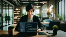 Developer image working on the code